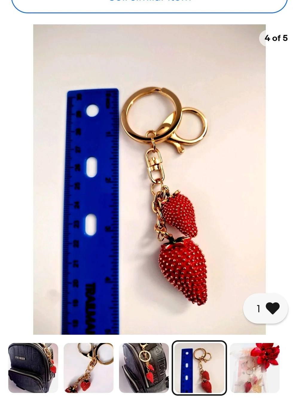 Gold Strawberry Keychain Bag Charm - Red Charm Accessory
